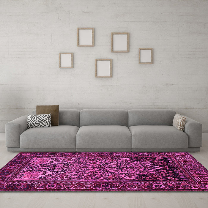 Machine Washable Persian Pink Traditional Rug in a Living Room, wshtr1679pnk