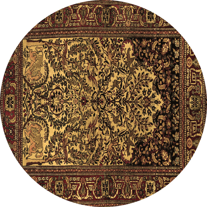 Round Machine Washable Persian Brown Traditional Rug, wshtr1679brn