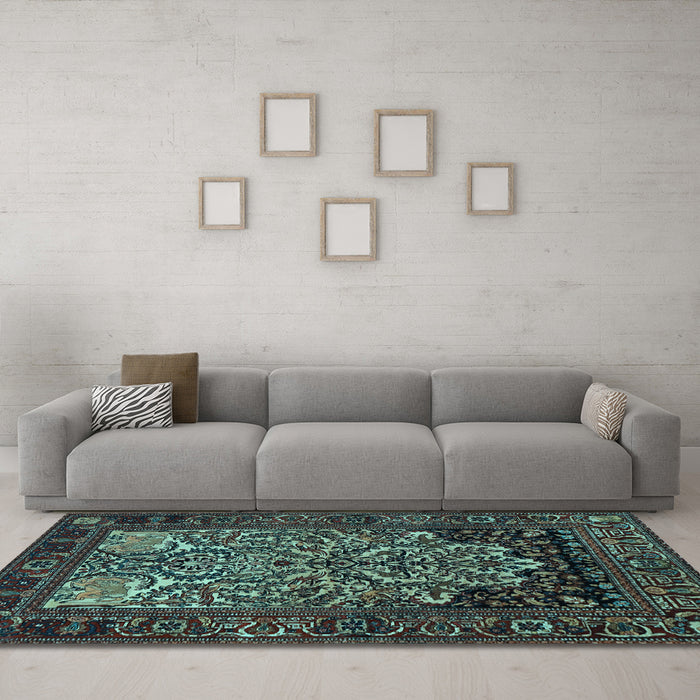 Machine Washable Persian Light Blue Traditional Rug in a Living Room, wshtr1679lblu