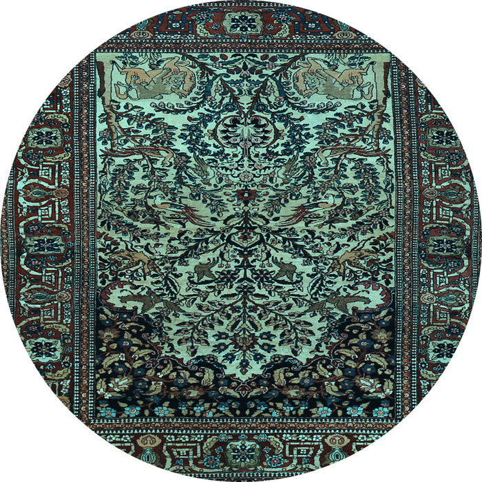 Round Machine Washable Persian Light Blue Traditional Rug, wshtr1679lblu