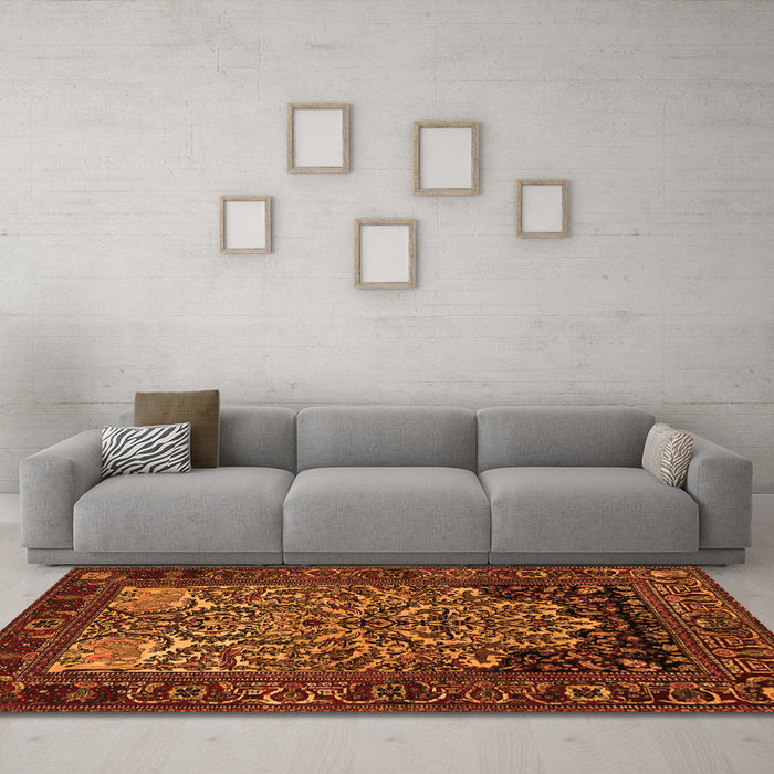 Machine Washable Persian Orange Traditional Area Rugs in a Living Room, wshtr1679org