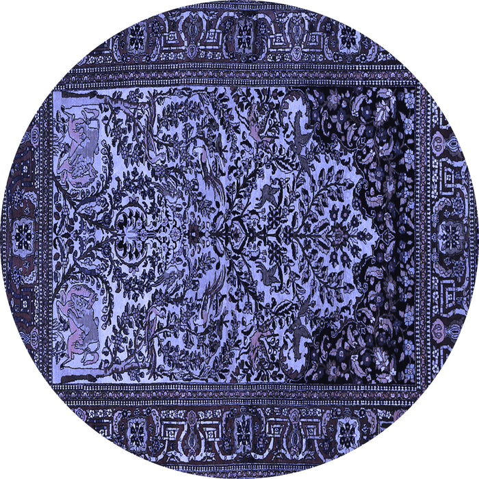 Round Machine Washable Persian Blue Traditional Rug, wshtr1679blu