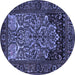 Round Machine Washable Persian Blue Traditional Rug, wshtr1679blu