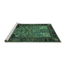 Sideview of Machine Washable Persian Turquoise Traditional Area Rugs, wshtr1679turq