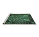 Sideview of Machine Washable Persian Turquoise Traditional Area Rugs, wshtr1679turq