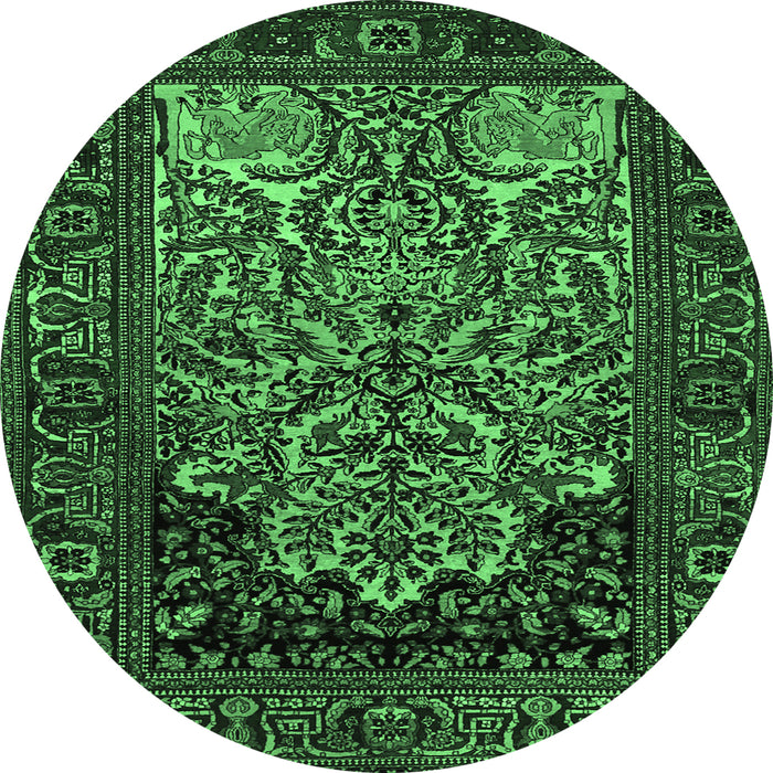 Round Machine Washable Persian Emerald Green Traditional Area Rugs, wshtr1679emgrn