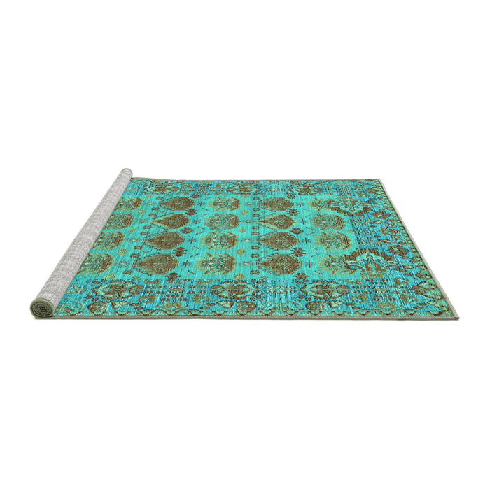 Sideview of Machine Washable Persian Turquoise Traditional Area Rugs, wshtr167turq
