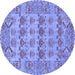 Round Machine Washable Persian Blue Traditional Rug, wshtr167blu