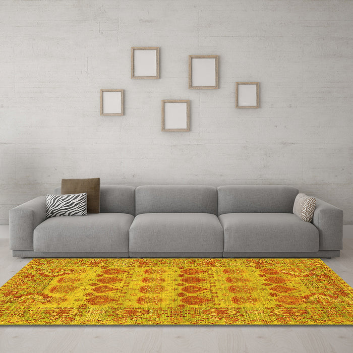 Machine Washable Persian Yellow Traditional Rug in a Living Room, wshtr167yw