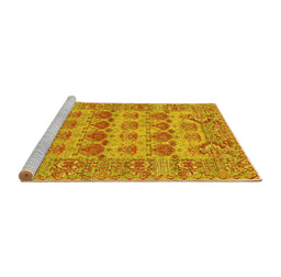 Sideview of Machine Washable Persian Yellow Traditional Rug, wshtr167yw