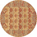 Round Machine Washable Persian Brown Traditional Rug, wshtr167brn