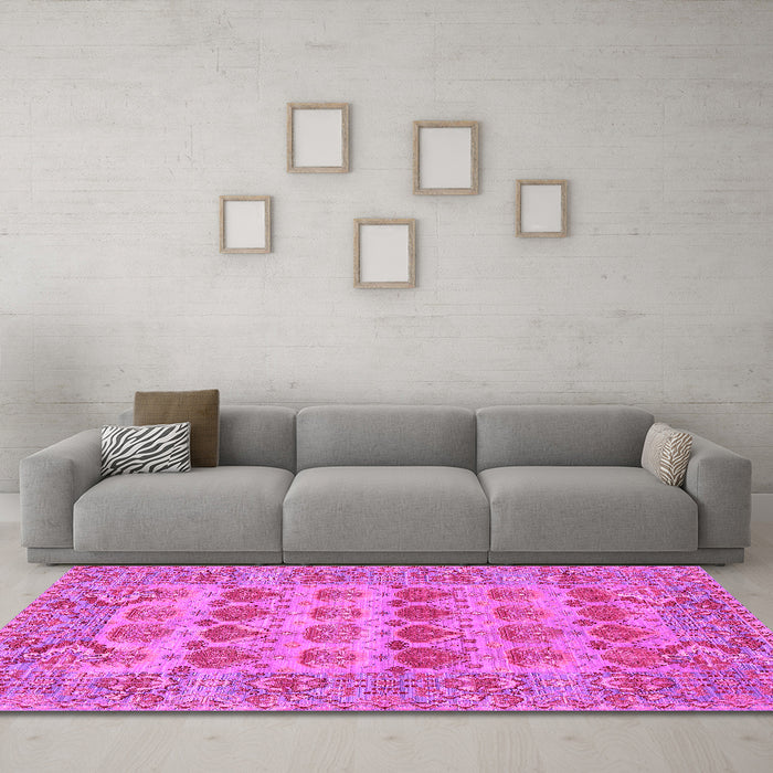 Machine Washable Persian Pink Traditional Rug in a Living Room, wshtr167pnk