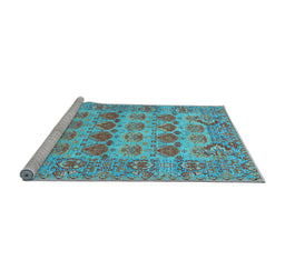 Sideview of Machine Washable Persian Light Blue Traditional Rug, wshtr167lblu