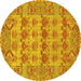 Round Persian Yellow Traditional Rug, tr167yw