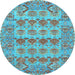 Round Machine Washable Persian Light Blue Traditional Rug, wshtr167lblu