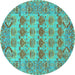 Round Machine Washable Persian Turquoise Traditional Area Rugs, wshtr167turq