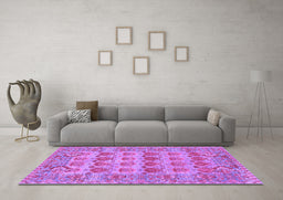 Machine Washable Persian Purple Traditional Area Rugs in a Living Room, wshtr167pur