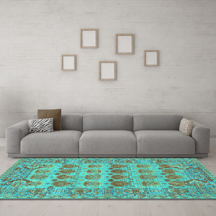 Machine Washable Persian Turquoise Traditional Area Rugs in a Living Room,, wshtr167turq