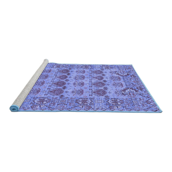 Sideview of Machine Washable Persian Blue Traditional Rug, wshtr167blu