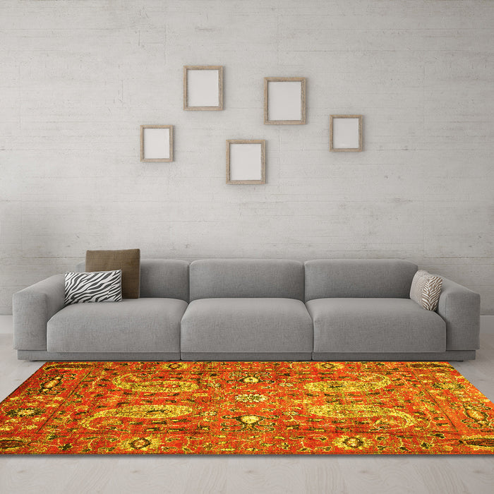 Machine Washable Persian Yellow Traditional Rug in a Living Room, wshtr1680yw