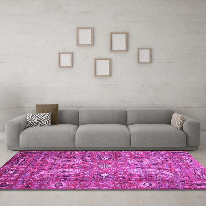 Machine Washable Persian Purple Traditional Area Rugs in a Living Room, wshtr1680pur