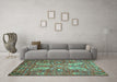 Machine Washable Persian Turquoise Traditional Area Rugs in a Living Room,, wshtr1680turq