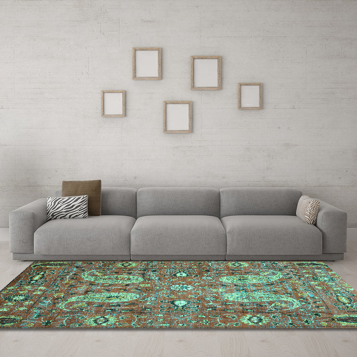Machine Washable Persian Turquoise Traditional Area Rugs in a Living Room,, wshtr1680turq
