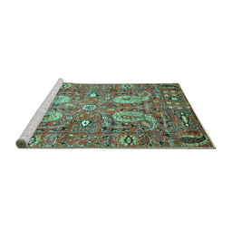 Sideview of Machine Washable Persian Turquoise Traditional Area Rugs, wshtr1680turq