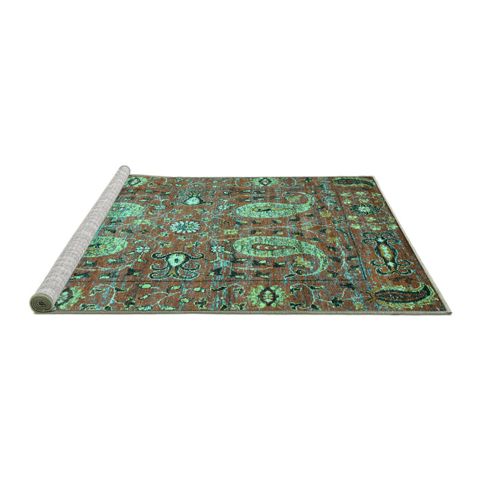 Sideview of Machine Washable Persian Turquoise Traditional Area Rugs, wshtr1680turq