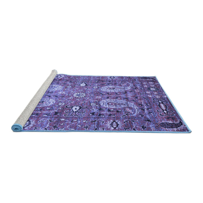 Sideview of Machine Washable Persian Blue Traditional Rug, wshtr1680blu