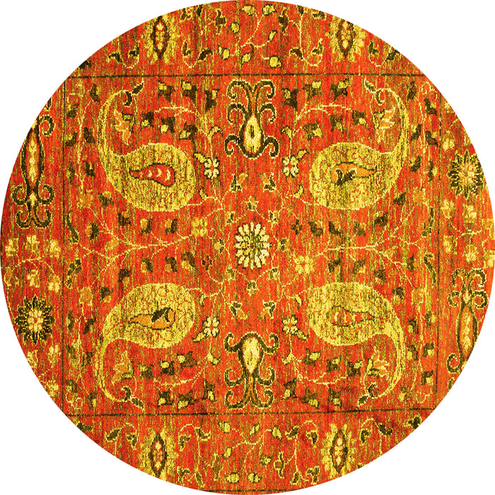 Round Persian Yellow Traditional Rug, tr1680yw