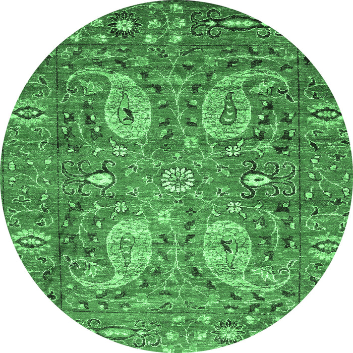 Round Machine Washable Persian Emerald Green Traditional Area Rugs, wshtr1680emgrn
