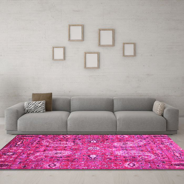 Machine Washable Persian Pink Traditional Rug in a Living Room, wshtr1680pnk