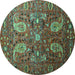 Round Persian Turquoise Traditional Rug, tr1681turq