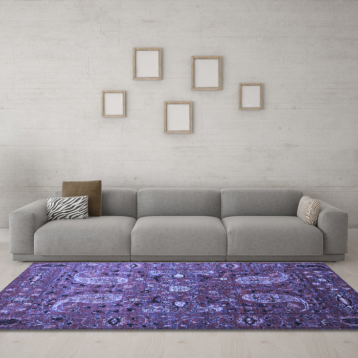 Machine Washable Persian Blue Traditional Rug in a Living Room, wshtr1681blu