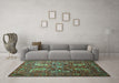 Machine Washable Persian Turquoise Traditional Area Rugs in a Living Room,, wshtr1681turq