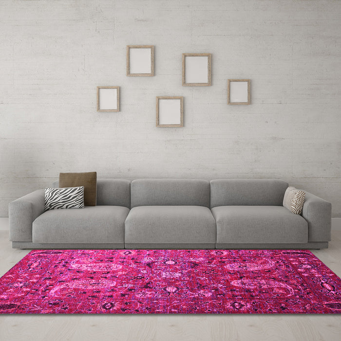 Machine Washable Persian Pink Traditional Rug in a Living Room, wshtr1681pnk