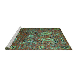 Sideview of Machine Washable Persian Turquoise Traditional Area Rugs, wshtr1681turq