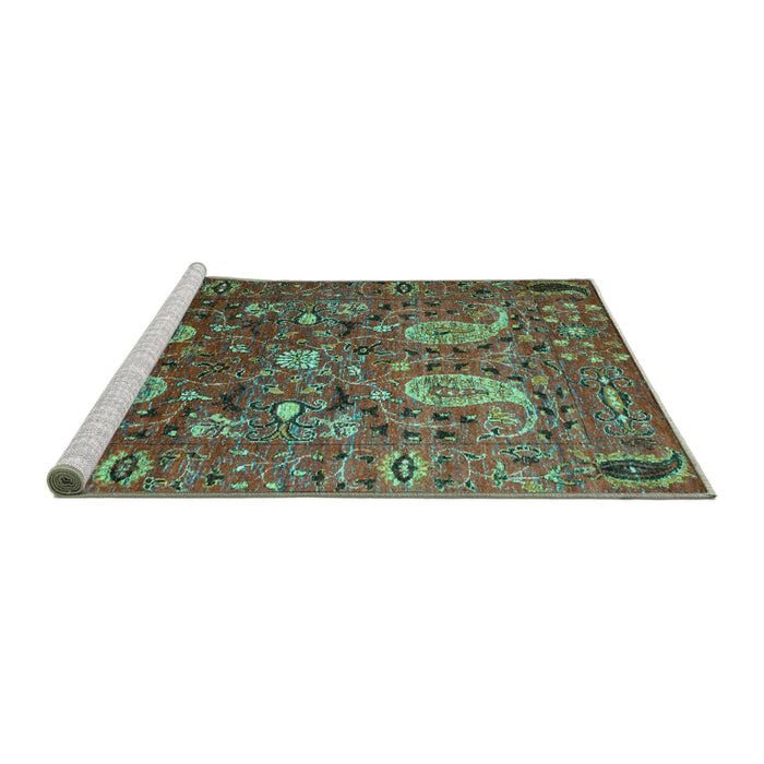 Sideview of Machine Washable Persian Turquoise Traditional Area Rugs, wshtr1681turq