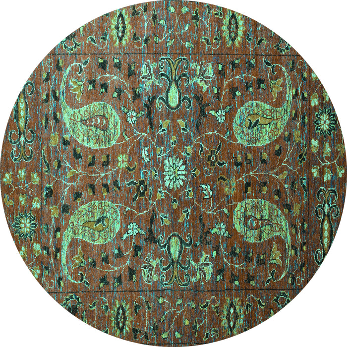 Round Machine Washable Persian Turquoise Traditional Area Rugs, wshtr1681turq