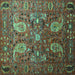 Square Machine Washable Persian Turquoise Traditional Area Rugs, wshtr1681turq