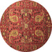 Round Machine Washable Persian Brown Traditional Rug, wshtr1681brn