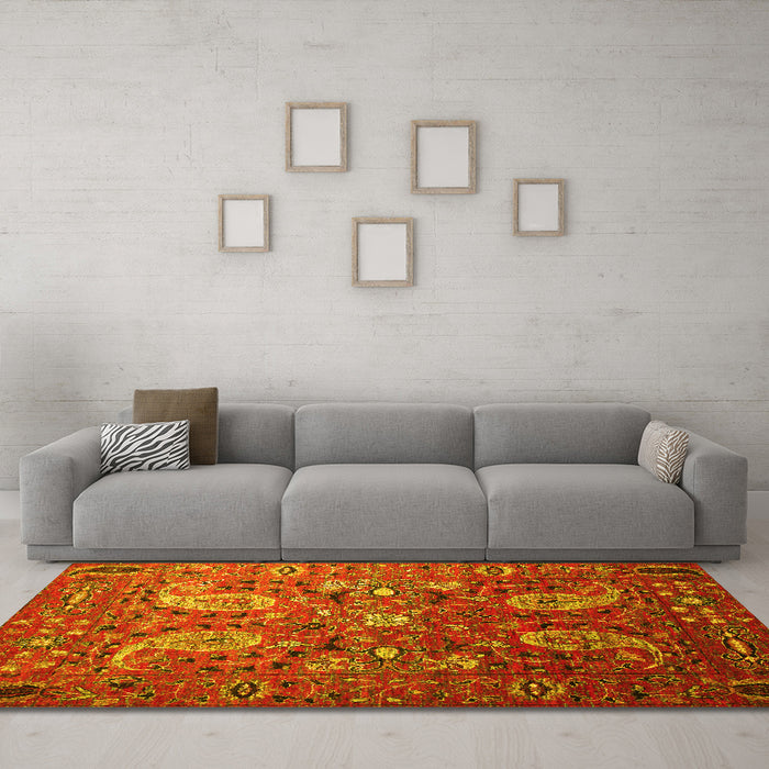 Machine Washable Persian Yellow Traditional Rug in a Living Room, wshtr1681yw