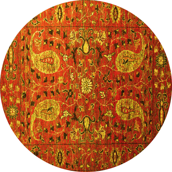 Round Persian Yellow Traditional Rug, tr1681yw
