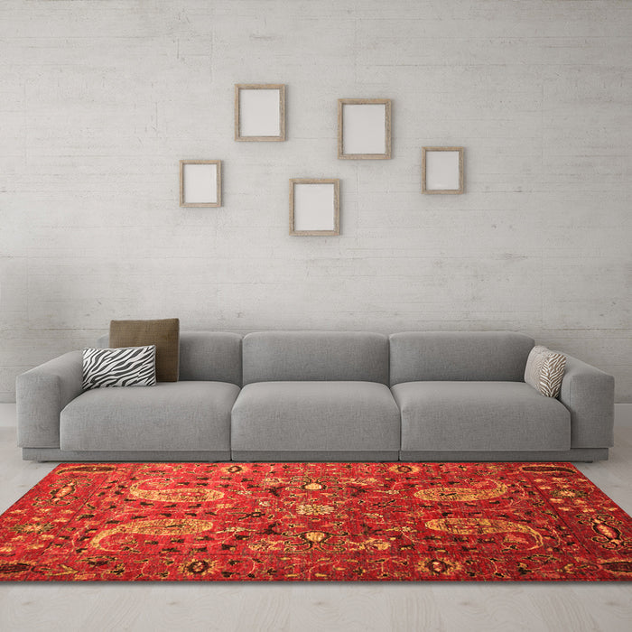 Machine Washable Persian Orange Traditional Area Rugs in a Living Room, wshtr1681org