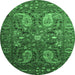 Round Persian Emerald Green Traditional Rug, tr1681emgrn