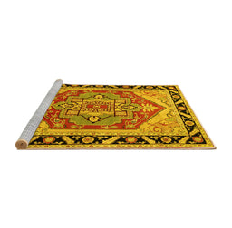 Sideview of Machine Washable Persian Yellow Traditional Rug, wshtr1682yw