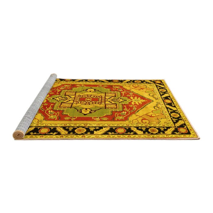Sideview of Machine Washable Persian Yellow Traditional Rug, wshtr1682yw