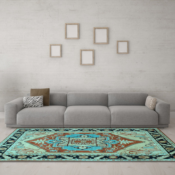 Machine Washable Persian Light Blue Traditional Rug in a Living Room, wshtr1682lblu
