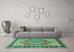 Machine Washable Persian Turquoise Traditional Area Rugs in a Living Room,, wshtr1682turq